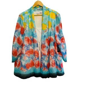 Kim Rogers Women’s Open Front Floral Blouse Kimono – Size 3X – 3/4 Sleeves
